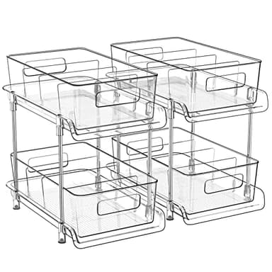 HIHEGD 2-Tier Bathroom Organizer with Dividers, Clear Under Sink and Pull-Out Cabinet Organizer for Kitchen and Pantry Storage - Image 1