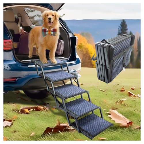 Dog Ramp for Car Truck and SUV Dog Stairs for Large Dogs Folding Pet Stairs with Non-Slip Rug Surface Supports Up to 250 lbs (5 Steps) - Image 1
