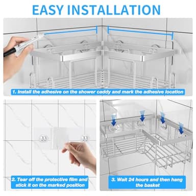 Youvip Adhesive Corner Shower Caddy - No Drilling Wall Mounted Shower Shelves-Rustproof, Organizer for Bathroom with Soap Holder. Silver - Image 6