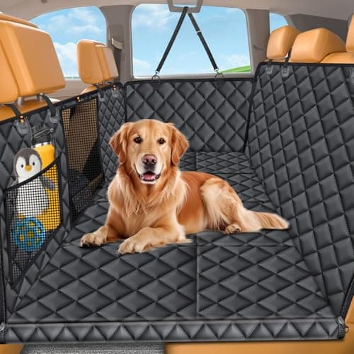 URPOWER Backseat Extender for Dogs - Hard Bottom Dog Car Seat Cover for Back Seat, Foldable Dog Hammock for Car, SUV, and Truck, Pet Rear Seat Protector Dogs Travel Bed with Mesh Window & Side Flaps - Image 1