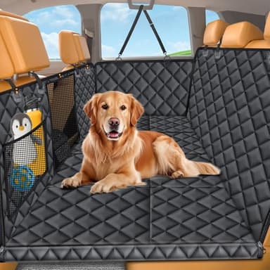 URPOWER Backseat Extender for Dogs - Hard Bottom Dog Car Seat Cover for Back Seat, Foldable Dog Hammock for Car, SUV, and Truck, Pet Rear Seat Protector Dogs Travel Bed with Mesh Window & Side Flaps - Image 1