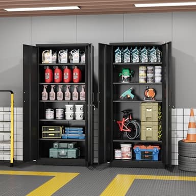 DEVAISE Metal Garage Storage Cabinet with 2 Doors and 5 Adjustable Shelves, 71'' Black Lockable Steel File Cabinet for Garage, Home, Office, Shool, Gym - Image 2