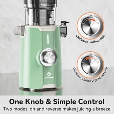 Cold Press Juicer, LINKChef Slow Masticating Juicer Machines with No-Prep 4.35" Large Feed Chute & Upgraded Auger for Whole Vegetables and Fruits, 42oz Capacity, Easy to Clean, Light Green - Image 9