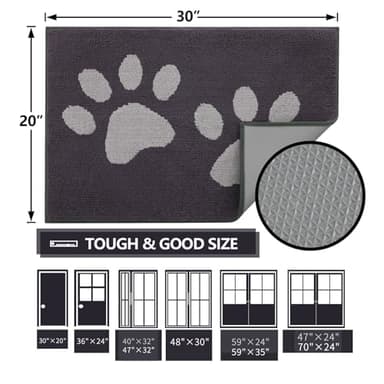 Buganda Dog Door Mat for Muddy Paws, Absorbent Dirt Trapper Washable Indoor Doormats, Non Slip Low-Profile Mud Mat for Dogs, Front Entrance Doormat for Inside Floor (30x20 Inches, Dark Grey) - Image 2
