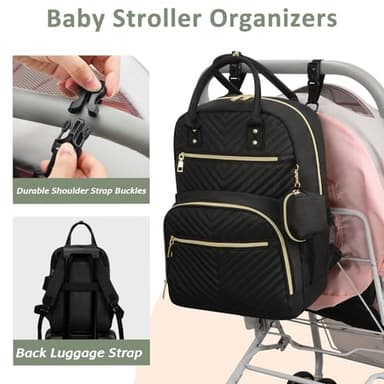 Pritent Diaper Bag Backpack,Baby Essentials Diapers Bag with Pacifier Case,Multipurpose Stylish Large Capacity Travel Backpack for Baby Girl/Boy(M-Black) - Image 6