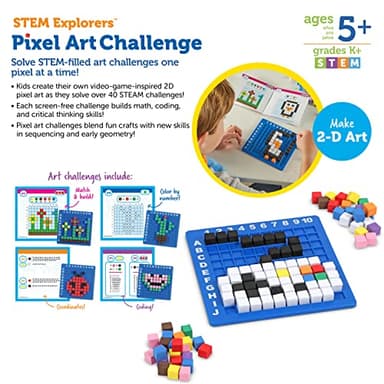 Learning Resources STEM Explorers Pixel Art Challenge - Math Puzzles, Pattern Blocks, Sensory Bin, Arts and Crafts, Math Manipulatives, Building Toys, Montessori - Image 6