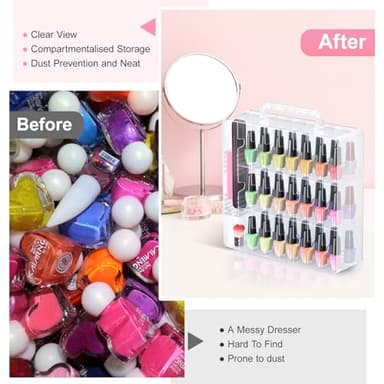Beloving Nail Polish Organizer, 48 Bottles Transparent Nail Polish Holder with Adjustable Divider, Gel Nail Polish Storage Double Side Nail Polish Organizer Case for Storage Display - Image 4