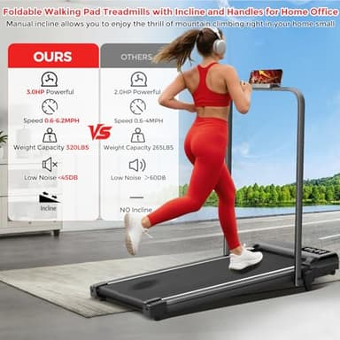 Portable Walking Pad with Incline and Handle Bar, 3.0HP Electric Treadmills for Home Small, 0.6-6.2MPH Compact Walking Pads Treadmills with Handles and Incline for Small Spaces, 320LB Capacity - Image 2
