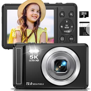 5K Digital Camera - 72MP UHD Digital Cameras for Photography - Autofocus Point and Shoot Small Camera with Flash for Kids - 2.8 Inch Screen Compact Portable Vlogging Camara with 16X Zoom, 32GB SD Card - Image 1
