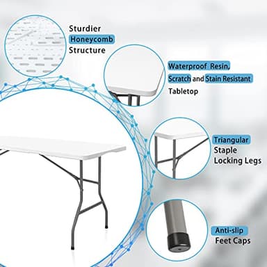 CAMP SOLUTIONS Plastic Folding Table, 6 FT Folding Table, Plastic Portable Tables for Dining Parties Card Picnic Camping, Granite White - Image 8