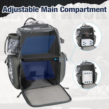 Piscifun Fishing Tackle Backpack with 4 Trays, Large Outdoor Storage Tackle Bag with Protective Rain Cover, VEIL Camouflage - Image 4