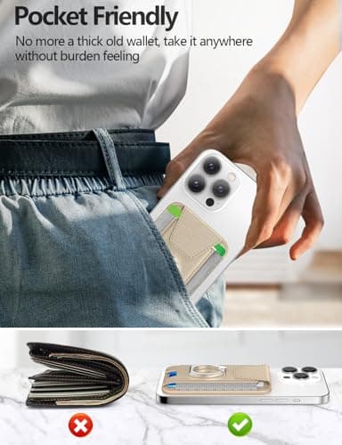 ExtreLife For Magsafe Wallet with Grip, 6-Card Holder, Stronger Magnetic Card Wallet Holder for iPhone 17/16/15/14/13/12 Series, Leather Magnetic Phone Wallet with Privacy Flap, Desert Titanium Gold - Image 9