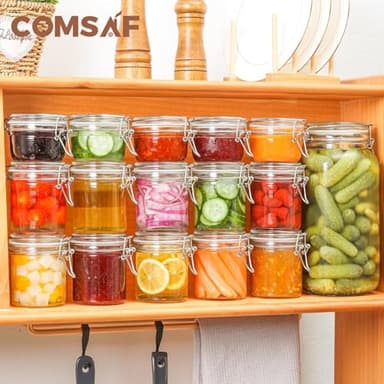 ComSaf 8oz Small Airtight Glass Jars Set of 6 with Lid Food Storage Jar Round, Mini Storage Container with Clear Preserving Seal Wire Clip Fastening for Kitchen Canning, Jam, Spice, Honey, Mason Jars - Image 8
