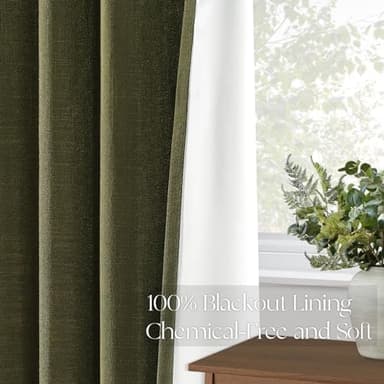Topfinel 120 Inches Long Extra Long Olive Green Linen Curtains for Living Room,100 Percent Blackout Floor to Ceiling Pinched Pleated Boho Insulating Drapes 2 Panels for Track System,10 FT Bay Window - Image 5