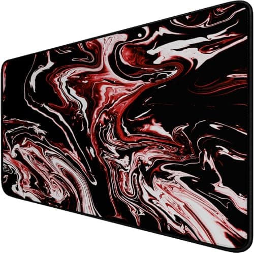 Large Extended Mouse Pad with Stitched Edges, Durable Non-Slip Natural Rubber Base, Waterproof Computer Keyboard Pad Mat for Esports Pros/Gamer/Desktop/Office/Home - Marble Red - Image 1