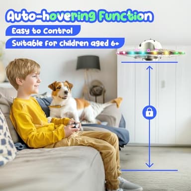 Foam UFO Drone for Kids – RC Plane with Colorful LED Lights, Remote Control Helicopter with Auto Hover, 2 Batteries (15 Mins Flight) - Image 2