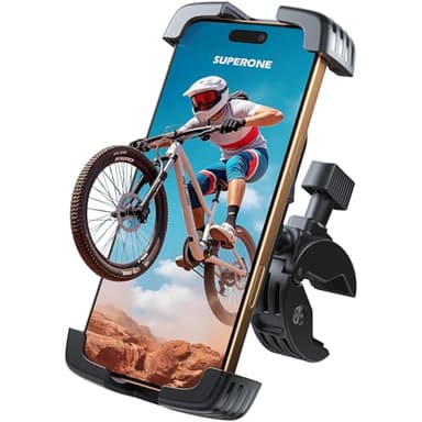 SUPERONE Bike Phone Holder, [1s Lock] Motorcycle Phone Mount, [Anti-Shake] Handlebar Cell Phone Clamp, Scooter Phone Clip for Handlebars with Diameters 0.65-1.2 in, Suitable for 4.7-7.2 in Phones - Image 1