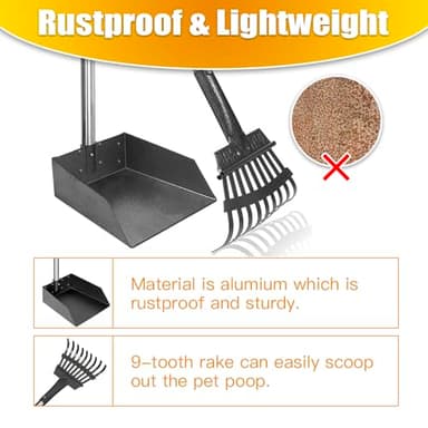 TOOGE Pooper Scooper, Dog Pooper Scooper Long Handle Stainless Metal Tray and Rake for Medium Small Dogs Heavy Duty Pet Supplies to Use for Grass, Dirt or Gravel - Image 4