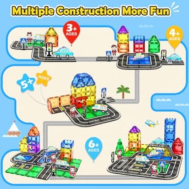 IGIVI Magnetic Tiles City Road Set with Magnet Car, Magnetic Blocks Building Toys for Kids, STEM Construction Toys for Toddlers, Gifts for 3+ Year Old Boys & Girls - Image 5