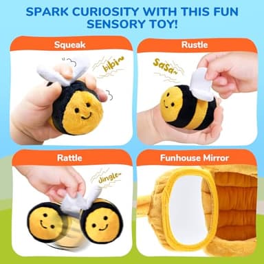 JoyCat Baby Toys 6-12 Months - Soft Baby Beehive with 5 Sensory Bees - Rattle, Crinkle Paper, Squeaker, Mirror, Busy Montessori Soft Toys for Toddlers 0-3 Years Old - Baby Christmas Birthday Gift - Image 6