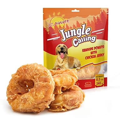Jungle Calling Dog Treats Long Lasting, Rawhide Chews for Dogs, Chicken Wrapped Rawhide Donuts, Chewy Snacks for Medium Large Dogs - Image 1