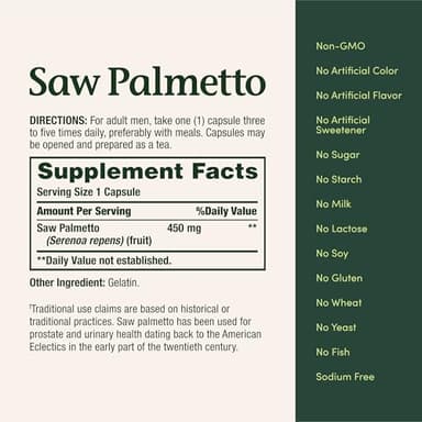 Nature's Bounty Saw Palmetto Support for Prostate and Urinary Health, Herbal Health Supplement, 450mg, 250 Capsules - Image 5