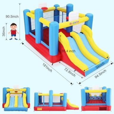 Big Bounce House for Kids 8-12 Girls/Boys Gifts, 15ft Ball Game Inflatables Bouncy House with Double Slide 3-12 Bouncy Castle with Blower, Jump House with Slide, Double Basketball Hoop - Image 3