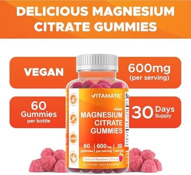 Vitamatic Magnesium Gummies 600mg per Serving – 60 Vegan Count for Relaxation, Muscle, Bone, and Energy Support - Image 4