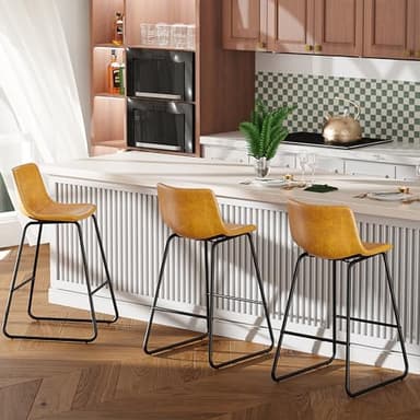 Aowos Bar Stools Set of 2, Modern Counter Height Bar Stools with Back, 26 inch Faux Leather Bar Stools with Metal Legs and Footrest, Urban Armless Dining Chairs for Kitchens Island (Brown) - Image 8