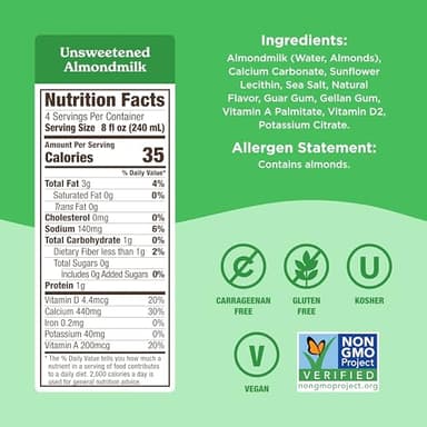 Califia Farms - Unsweetened Almond Milk, 32 Oz (Pack of 6), Dairy Free, Vegan, Plant Based, Keto Food, Shelf Stable, Vegan, Gluten Free, Non GMO, Sugar Free, High Calcium, Smoothie - Image 2