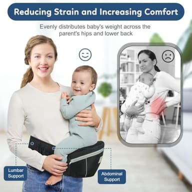 Safotad Baby Carrier with Hip Seat, Ergonomic Front Carrier for Newborns & Toddlers, Adjustable Waistband with Strong Support, Large Pocket Design, Black - Image 4
