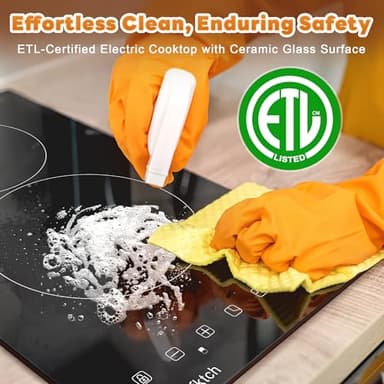 2 Burner Electric Cooktop 220V~240V, 12 Inch Built-in 3000W Ceramic Stove Top with Child Safety Lock, Timer & Residual Heat Indicator, Hard Wire(No Plug) for Modern Kitchens - Image 6