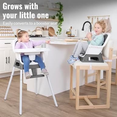 Dream On Me Curio Sit N Seek 3 in 1 Convertible Baby High Chair in Solid Grey, Removable and Adjustable Tray, Portable High Chair, Adjustable Legs, Detachable Footrest & 5 Point Safety Harness - Image 8