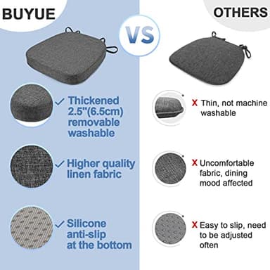BUYUE Thickened 2.5" Friendly Woven Fabric Dining Chair Cushion, U-Shape High Density Foam Comfortable Chair Pad for Kitchen, Slip Resistant Indoor Seat Cushion (1 Piece, Dark Gray) - Image 6