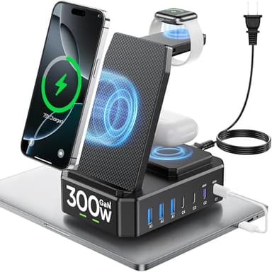 300W Charging Station for Multiple Devices Apple,10 in 1 Wireless Charger for iPhone,GaN III USB C 65W PD Fast Charging Stand Dock for MacBook,iWatch&Airpods (Wireless Charging Only for Apple) - Image 1