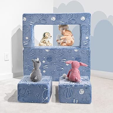 MeMoreCool Modular Kids Sofa, Glow in The Dark Space Kids Play Couch Sofa, Blue Fold-Out Foam Lounger Chair for Girls and Boys, Bedroom and Playroom - Image 2