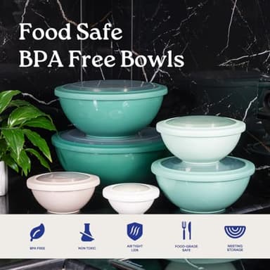 WHYSKO Mixing Bowl Set, 12 Piece Colorful Plastic Mixing Bowls with Lids Set for Food Prep Storage and Serving, Dishwasher Safe Microwave Safe for Kitchen Baking Cooking - Image 6