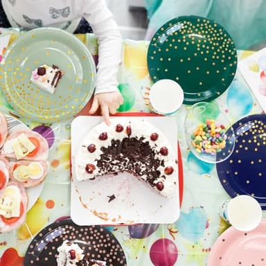 WXLDGHQ White and Gold Paper Plates Napkins Party Supplies,Disposable Gold Dot Paper Dessert Plates,105 PCS Birthday Plates and Napkins Party Supplies for Wedding(Serves 35 Guests 7") - Image 7