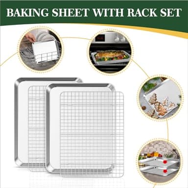 Baking Sheet with Wire Rack, Stainless Steel Cookie Sheet Pan Set, Non Stick Baking Pans with Cooling Rack for Oven Cooking, 9.3 x 6.9 x 1 inch 4 Pcs - Image 5