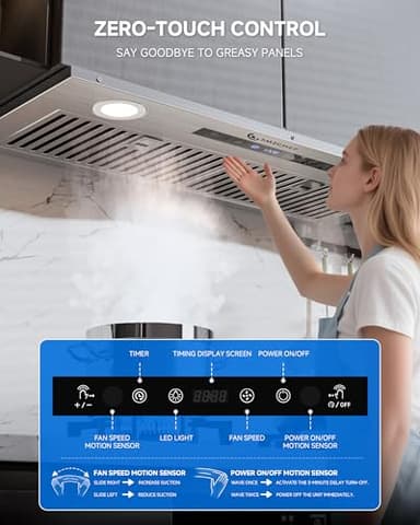 AMZCHEF Range Hood Insert 30 Inch, 900CFM Stainless Steel Kitchen Vent Hood 3 Speed Exhaust Fan Touch/Remote/Gesture Control LED lights Time Setting Dishwasher-Safe Baffle Filters - Image 3