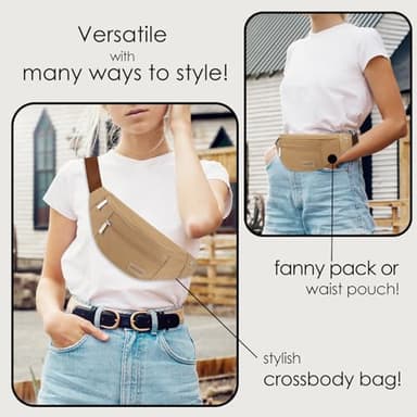 Fanny Pack Shoulder Sling Bag for Men Women, Crossbody Bag for Travel Running Fitness Workout Khaki Waist Pack with Adjustable Straps - Image 2