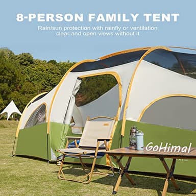 GoHimal 8 Person Tent for Camping, Waterproof Windproof Family Tent with Rainfly, Divided Curtain Design for Privacy Space, Portable with Carry Bag - Image 6