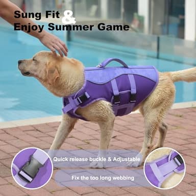 Petglad Dog Life Jacket, Reflective Dog Harness Life Vest with Rescue Handle for Swimming Boating, Adjustable High Buoyancy Flotation Swim Vest for Small Meium Large Dogs - Purple, L - Image 5