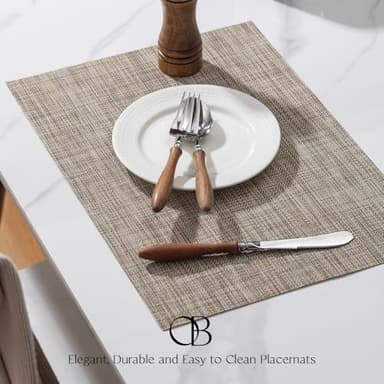 Placemats Set of 4 - Easy Clean Woven Vinyl Placemats for Dining Table, Indoor/Outdoor Place Mats, Washable PVC Table Mats(Caramel) - Image 3