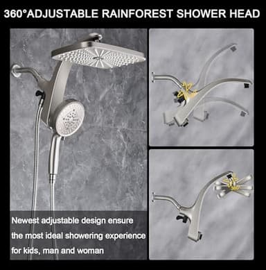 High Pressure Rain Shower Head: Upgrade Shower Heads with Handheld Spray Combo with Fixed Showerhead and 10 Sprays Handheld Shower Head, Detachable Showerheads Built-in Magnetic Docking and Power Jets - Image 8