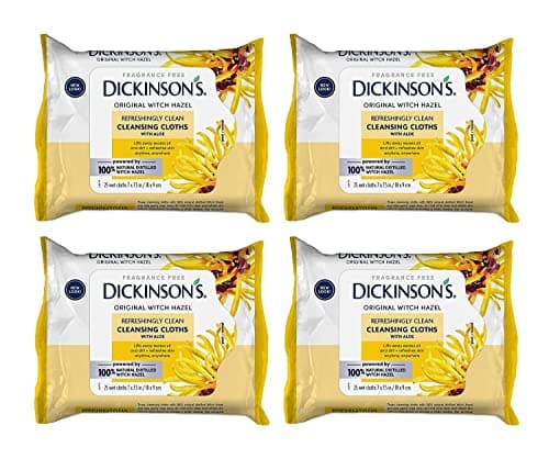 Dickinson's Original Witch Hazel Refreshingly Clean Cleansing Cloths with Aloe, 4 Pack, 25 Cloths per Pack - Image 1