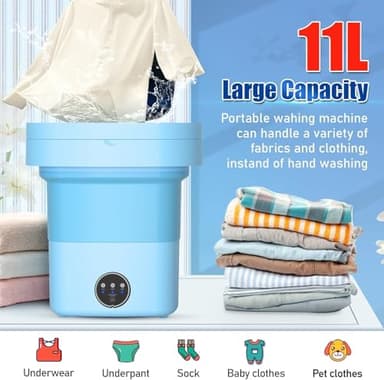 Folding Washing Machine, 11L Mini Washing Machine with 3 Cleaning Modes, Suitable for Baby Clothes, Underwear, Socks, Portable Washing Machine Folding Design Suitable for Apartments, Camping & Travel - Image 4