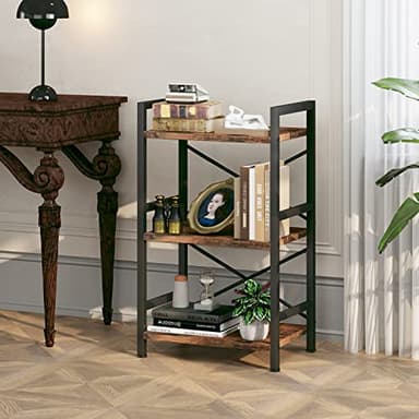 Homeiju Bookshelf, 3 Tier Industrial Bookcase, Metal Small Bookcase, Rustic Etagere Book Shelf Storage Organizer for Living Room, Bedroom, and Home Office(Rustic Brown) Patent Pending D29873033 - Image 4