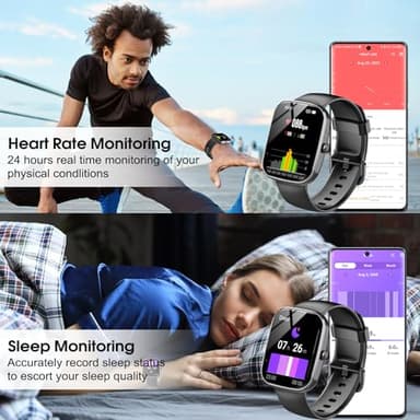1.91" HD Screen Smartwatch for Men Women(Answer/Make Call), Fitness Watch with Heart Rate/Sleep Monitor/Steps Monitor, IP68 Waterproof Activity Trackers, Black - Image 4