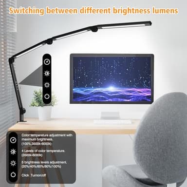 LED Desk Lamp with Clamp,Adjustable Swing Arm Desk Lamps for Home Office,Dimmable Tempering Eye Care Desk Light Bright Modern Led Table Lamp for Nail Tech Architect,Flexible Tall Task Table Light - Image 5